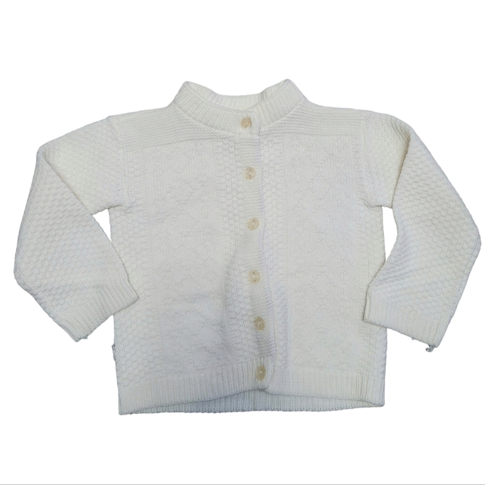 Vintage sweet little handmade crochet knit cardigan sweater, cream off-white